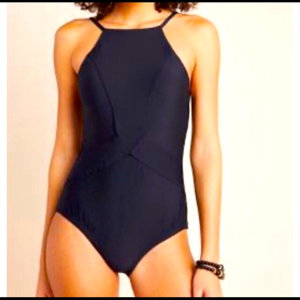 NWT Anthropologie 1 piece black  Swimsuit flattering adjustable straps small